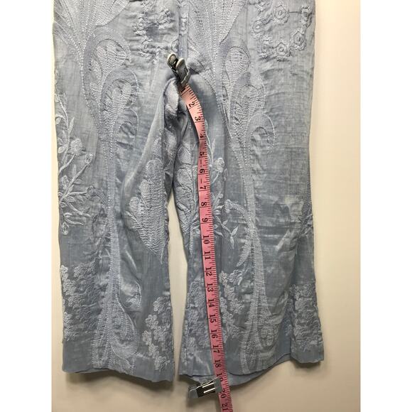 Anthro Aijek Womens 4 Silk Linen Blue Wide Leg Jumpsuit Strapless Cottagecore - Picture 10 of 10